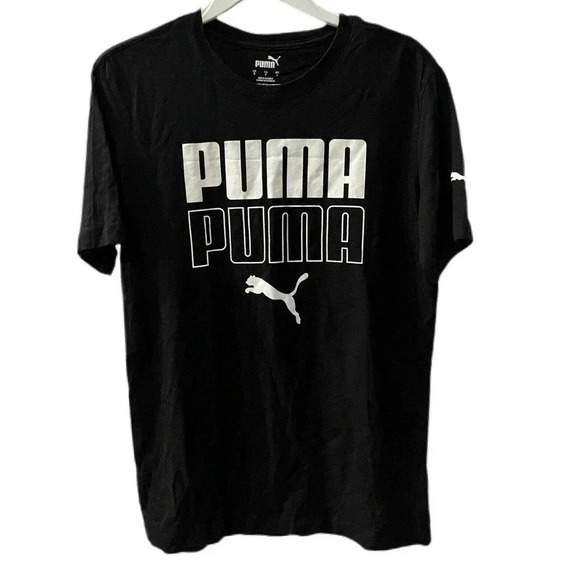 PUMA Men's Small Seeing Double Tee Black Athletic Logo 100% Cotton - Picture 1 of 4